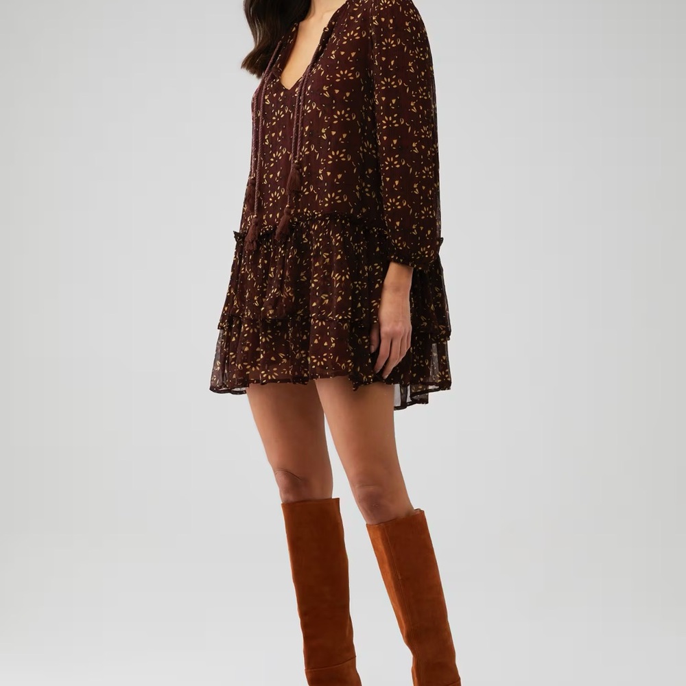 Cleobella Maroon Leaf Print Dress
